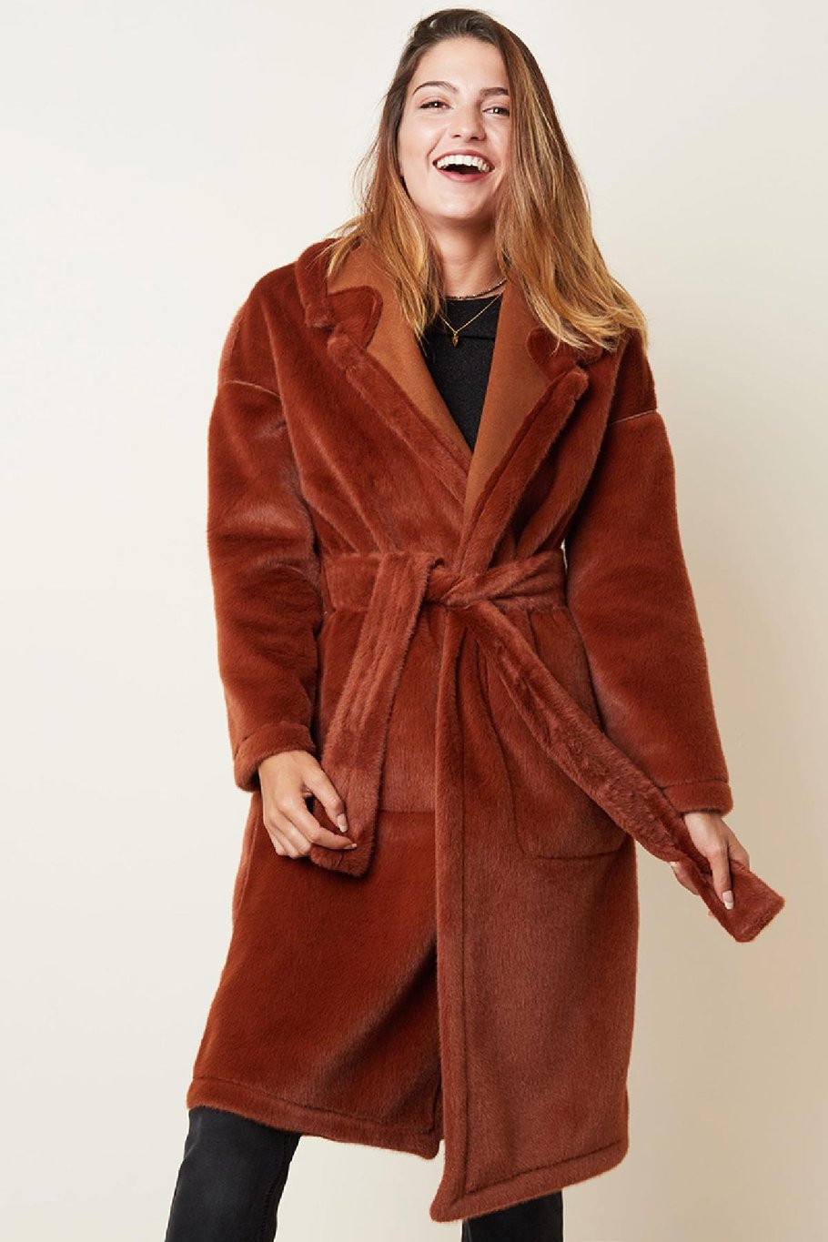 Jas Warm And Stylish Bruin Polyester S Afbeelding2